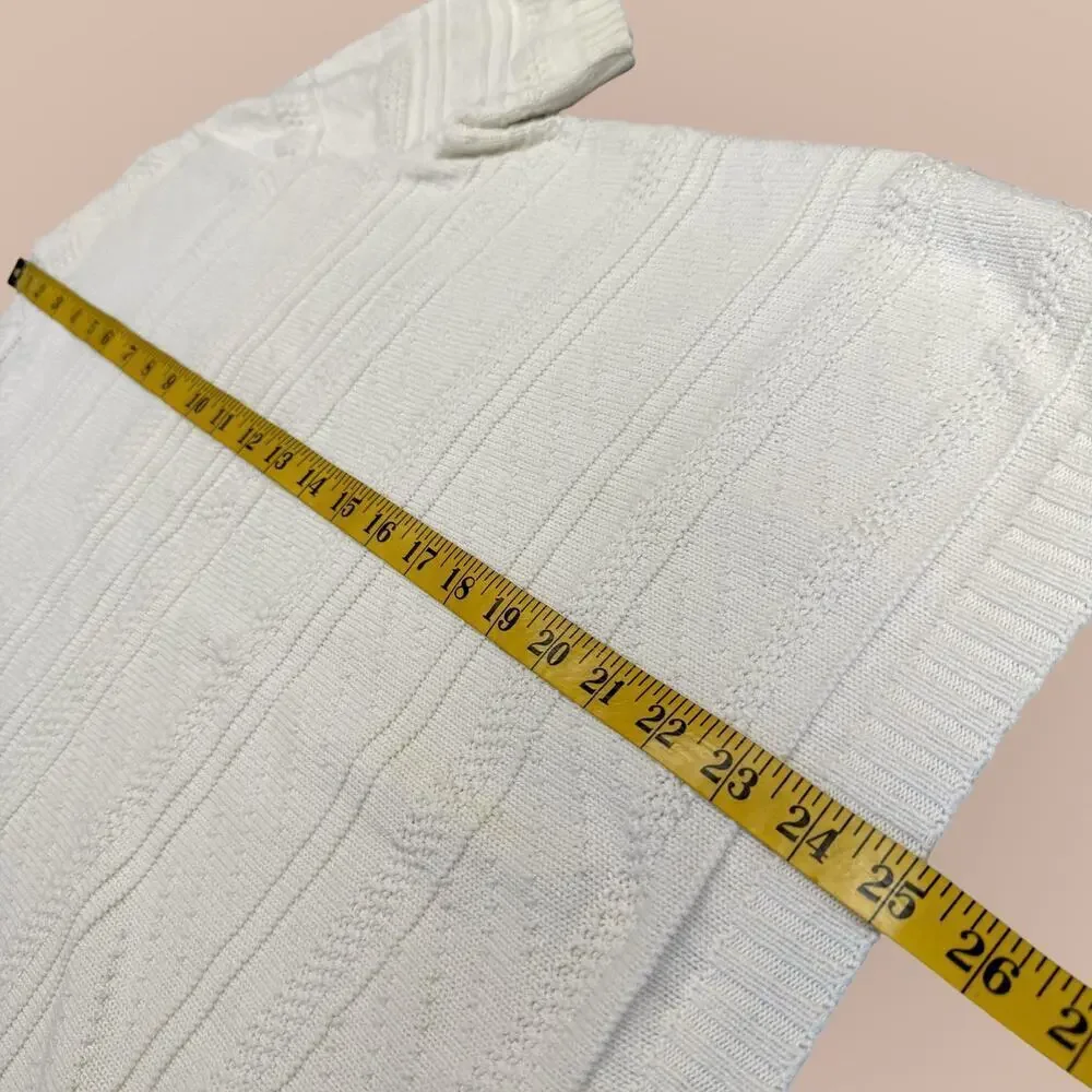 Classic Elements Vintage Short Sleeves Cotton Cable Knit Sweater Womens L White